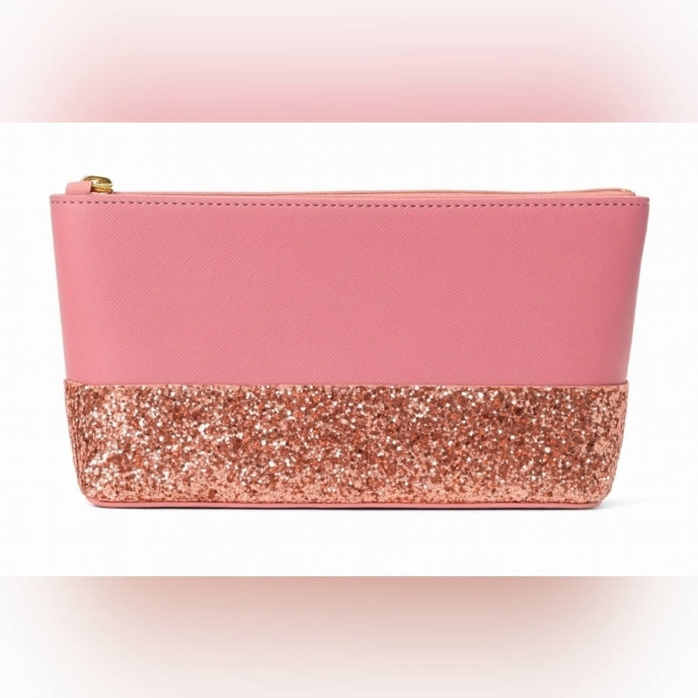 KATE SPADE Greta Court Little Shiloh Sparkle Cosmetic Bag Dusty Rose Peony - Picture 2 of 10